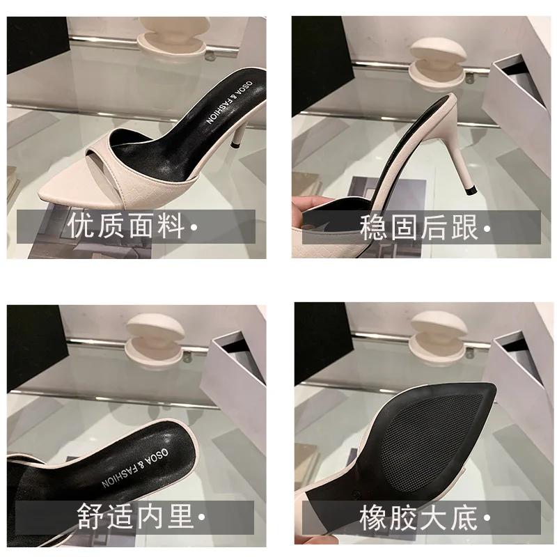 Thin High Heel Summer Women Slippers Fashion Pointed Toe Dress Slides Ladies Sexy Stripper Party Mule Shoes Zapatos Mujer