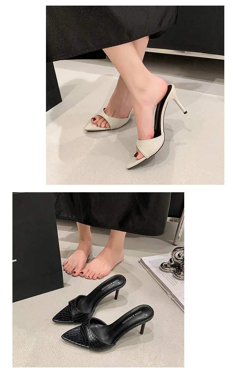 Thin High Heel Summer Women Slippers Fashion Pointed Toe Dress Slides Ladies Sexy Stripper Party Mule Shoes Zapatos Mujer