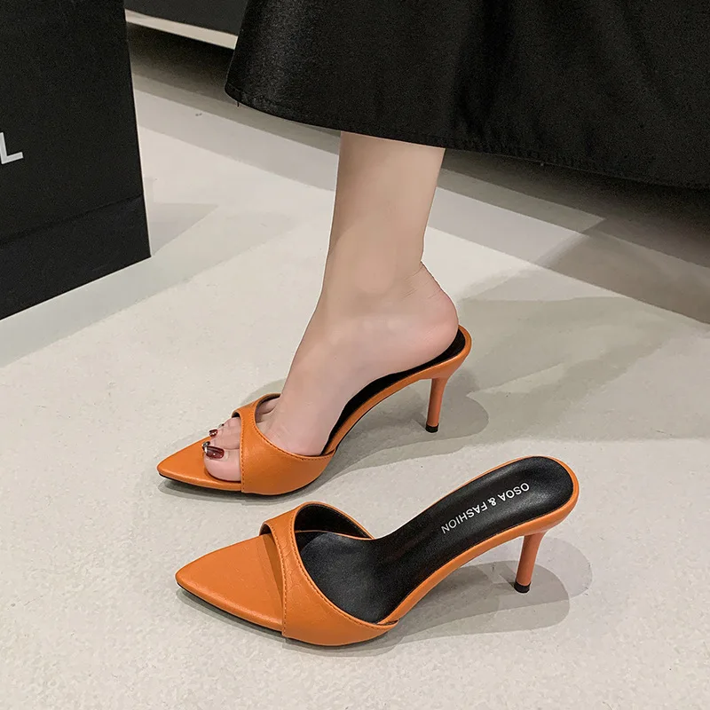 Thin High Heel Summer Women Slippers Fashion Pointed Toe Dress Slides Ladies Sexy Stripper Party Mule Shoes Zapatos Mujer
