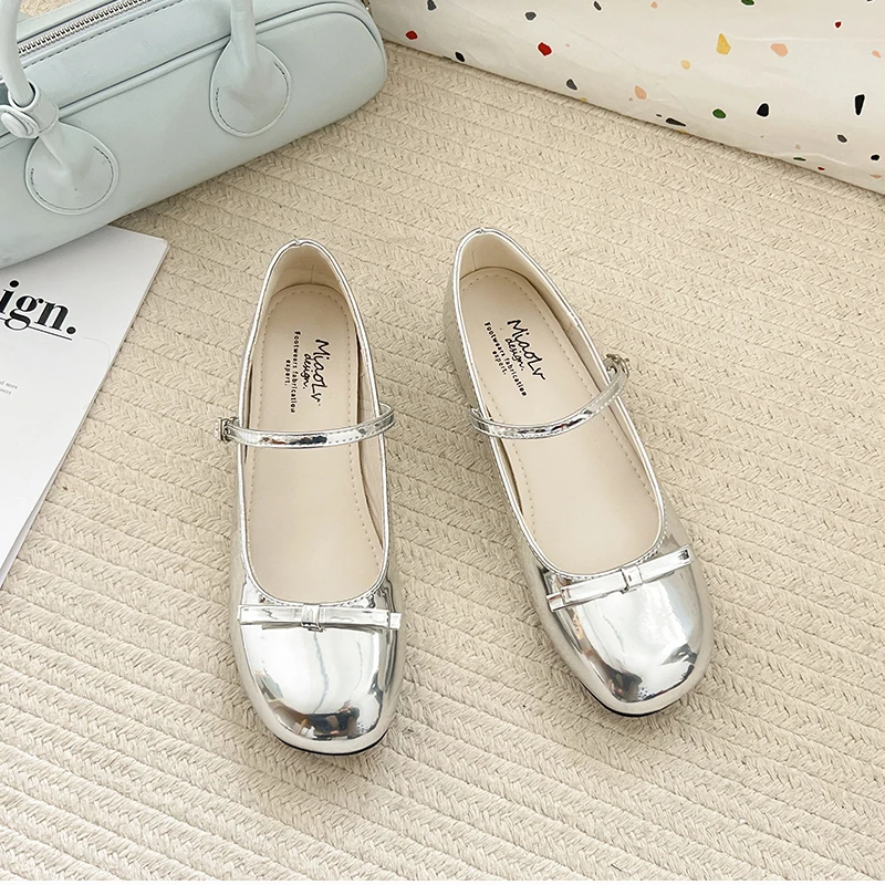 Spring Wine Red Women Mary Jane Shoes Shallow Ladies Casual Butterfly-knot Shoes Eelgant Dress Leather Shoes