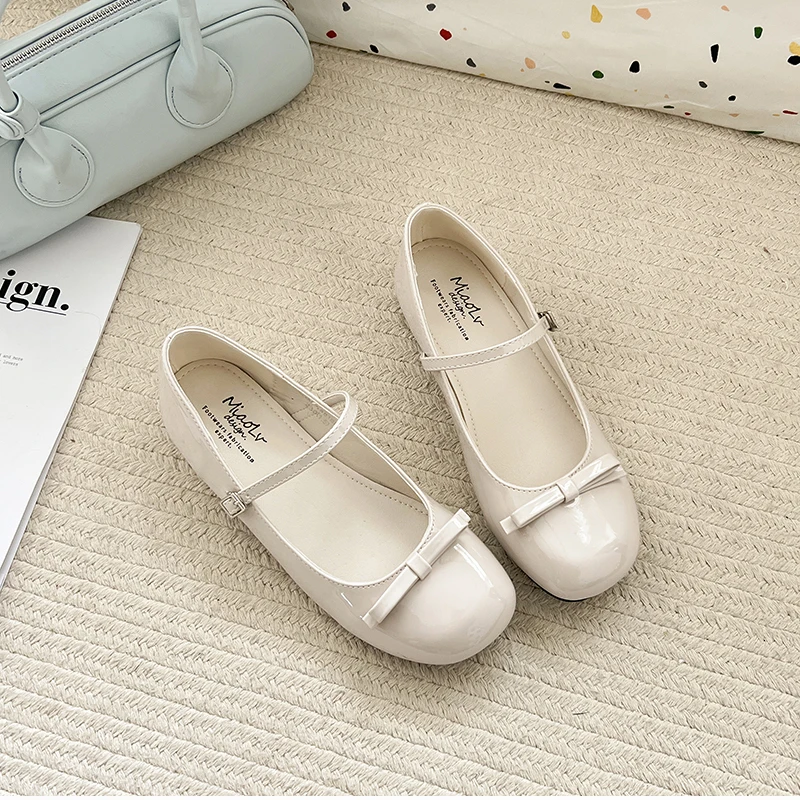 Spring Wine Red Women Mary Jane Shoes Shallow Ladies Casual Butterfly-knot Shoes Eelgant Dress Leather Shoes