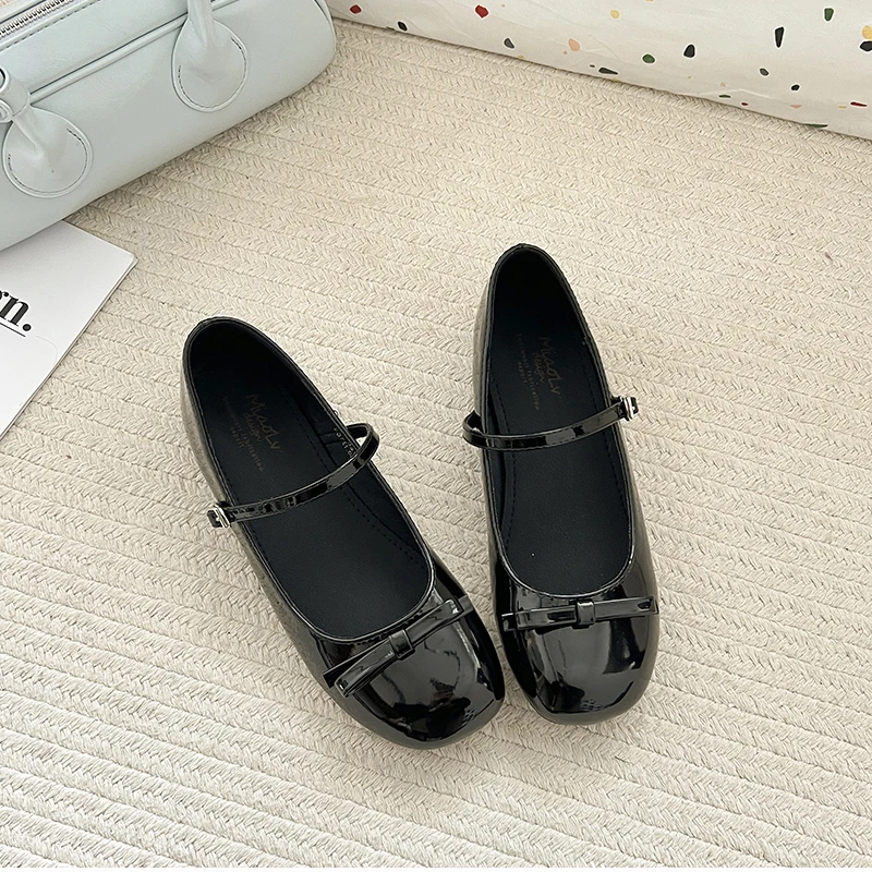 Spring Wine Red Women Mary Jane Shoes Shallow Ladies Casual Butterfly-knot Shoes Eelgant Dress Leather Shoes