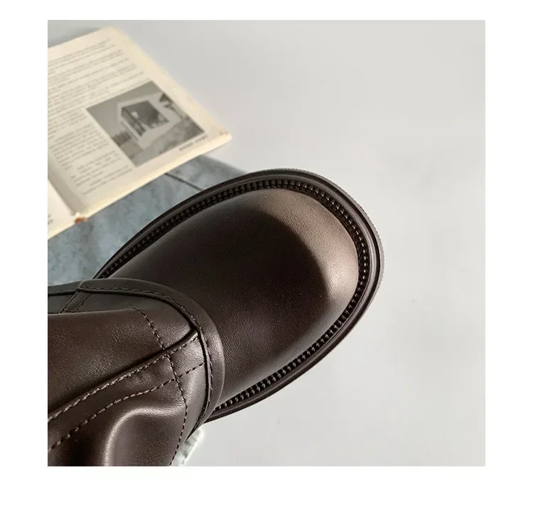 2025 Winter Women Biker Boots Fashion Belt Buckle Ladies Elegant Platform Long Pipe Booties Casual Women's Knee High Booties