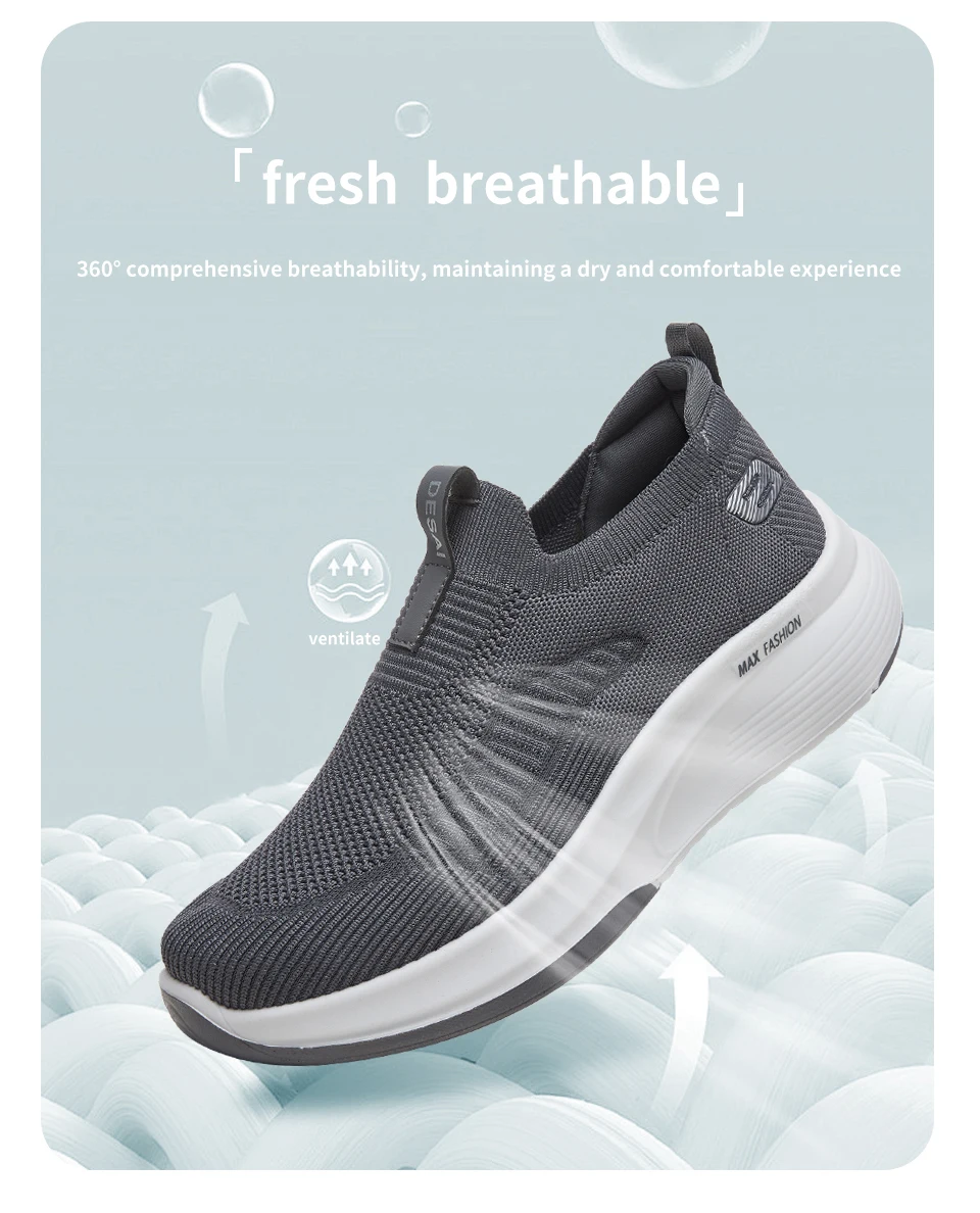 Desai Men's Wide Width Knit Slip-on Sneakers Max Cushion Walking Shoes Lightweight Breathable