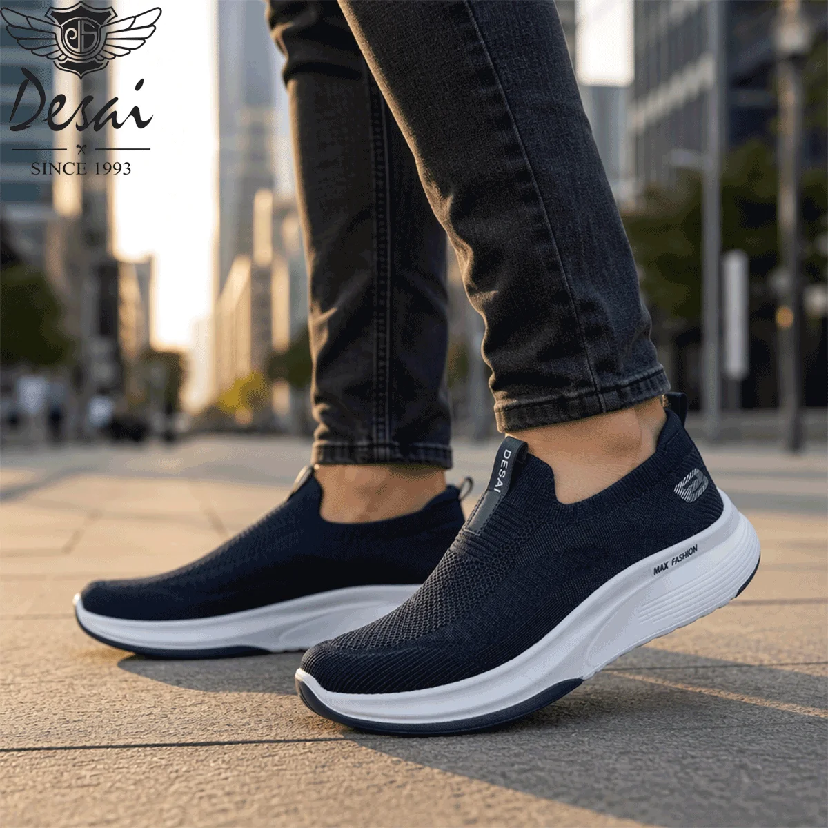 Desai Men's Wide Width Knit Slip-on Sneakers Max Cushion Walking Shoes Lightweight Breathable