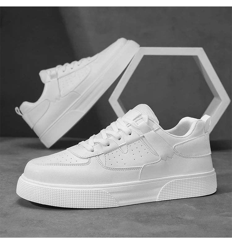 Men's Casual Skate Shoes Black White Color Block Breathable Low Top Platform Sneakers