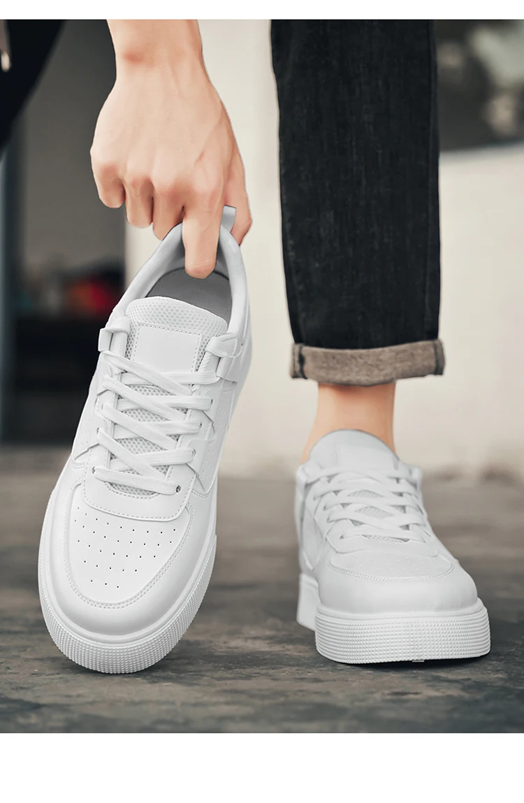 Men's Casual Skate Shoes Black White Color Block Breathable Low Top Platform Sneakers