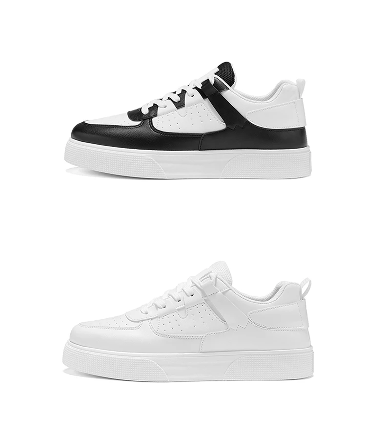 Men's Casual Skate Shoes Black White Color Block Breathable Low Top Platform Sneakers