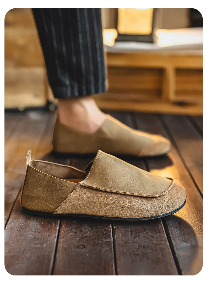 Men's Casual Loafers Fashion Walking Shoes Soft Leather Comfortable Half Slippers Breathable Driving Moccasins Outdoor Lazy Slip