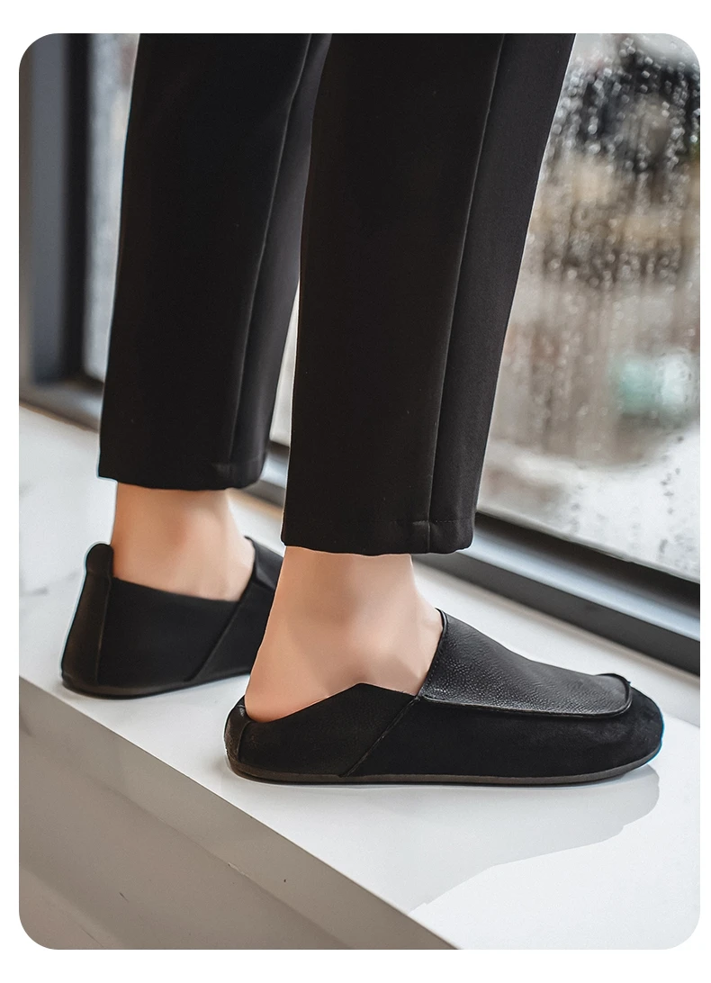 Men's Casual Loafers Fashion Walking Shoes Soft Leather Comfortable Half Slippers Breathable Driving Moccasins Outdoor Lazy Slip