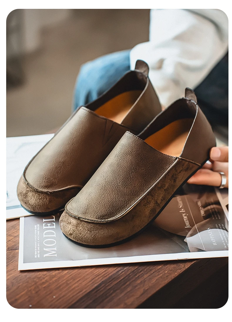 Men's Casual Loafers Fashion Walking Shoes Soft Leather Comfortable Half Slippers Breathable Driving Moccasins Outdoor Lazy Slip