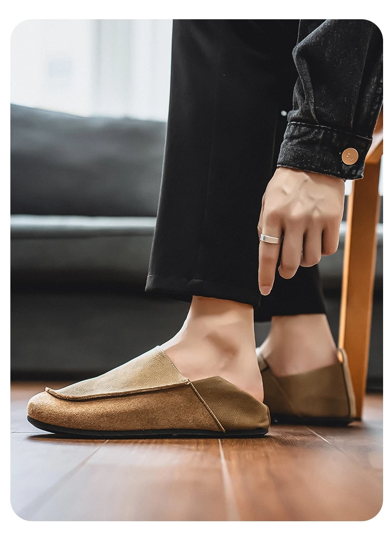 Men's Casual Loafers Fashion Walking Shoes Soft Leather Comfortable Half Slippers Breathable Driving Moccasins Outdoor Lazy Slip