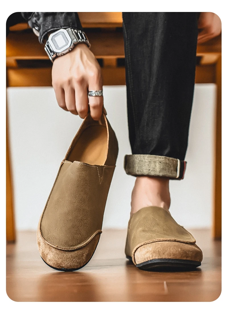 Men's Casual Loafers Fashion Walking Shoes Soft Leather Comfortable Half Slippers Breathable Driving Moccasins Outdoor Lazy Slip