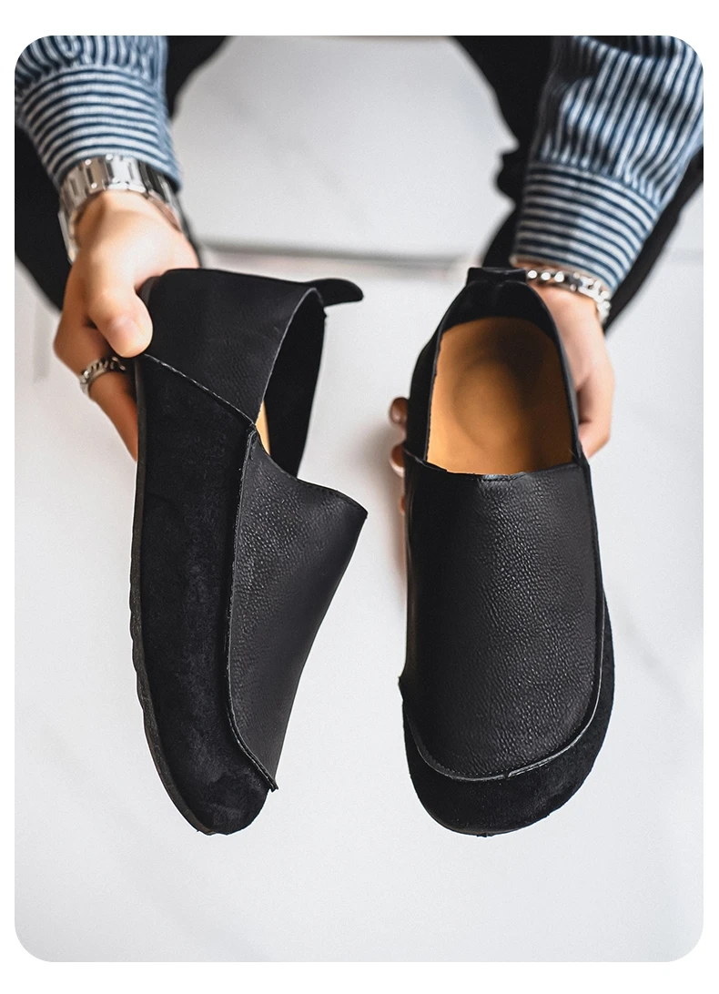 Men's Casual Loafers Fashion Walking Shoes Soft Leather Comfortable Half Slippers Breathable Driving Moccasins Outdoor Lazy Slip
