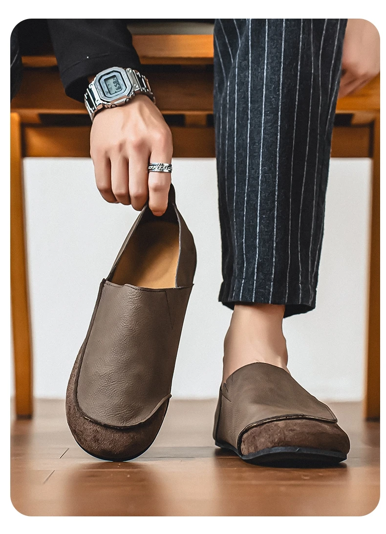 Men's Casual Loafers Fashion Walking Shoes Soft Leather Comfortable Half Slippers Breathable Driving Moccasins Outdoor Lazy Slip