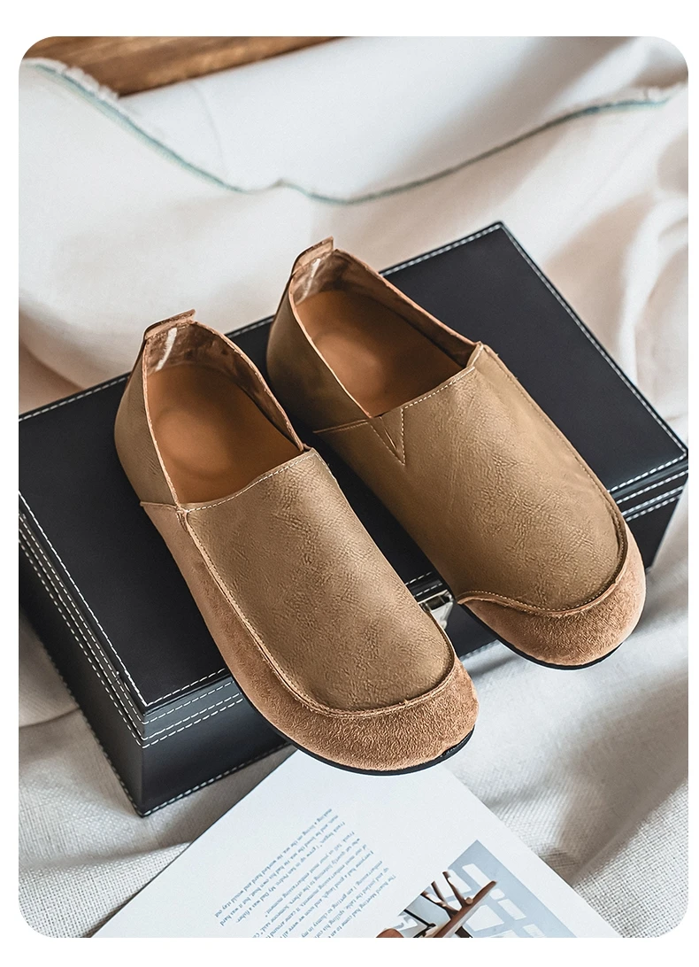 Men's Casual Loafers Fashion Walking Shoes Soft Leather Comfortable Half Slippers Breathable Driving Moccasins Outdoor Lazy Slip