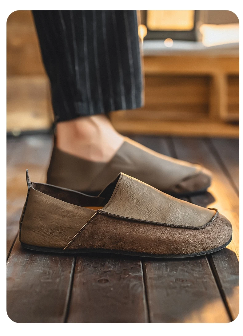 Men's Casual Loafers Fashion Walking Shoes Soft Leather Comfortable Half Slippers Breathable Driving Moccasins Outdoor Lazy Slip