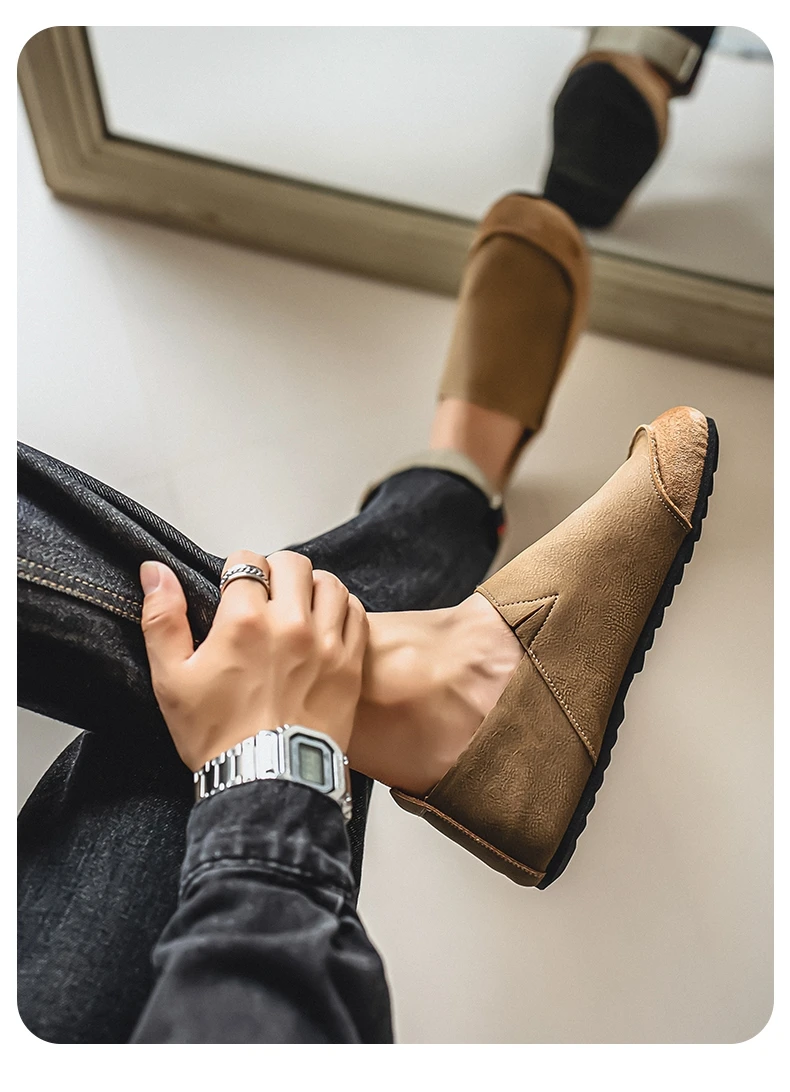 Men's Casual Loafers Fashion Walking Shoes Soft Leather Comfortable Half Slippers Breathable Driving Moccasins Outdoor Lazy Slip