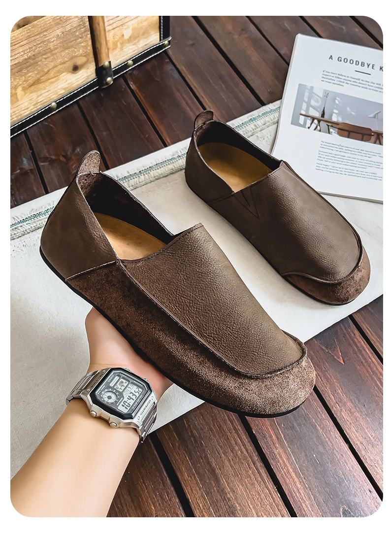 Men's Casual Loafers Fashion Walking Shoes Soft Leather Comfortable Half Slippers Breathable Driving Moccasins Outdoor Lazy Slip