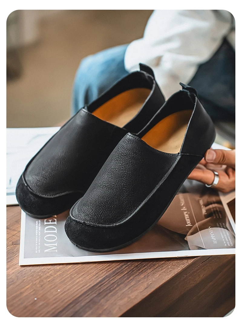 Men's Casual Loafers Fashion Walking Shoes Soft Leather Comfortable Half Slippers Breathable Driving Moccasins Outdoor Lazy Slip