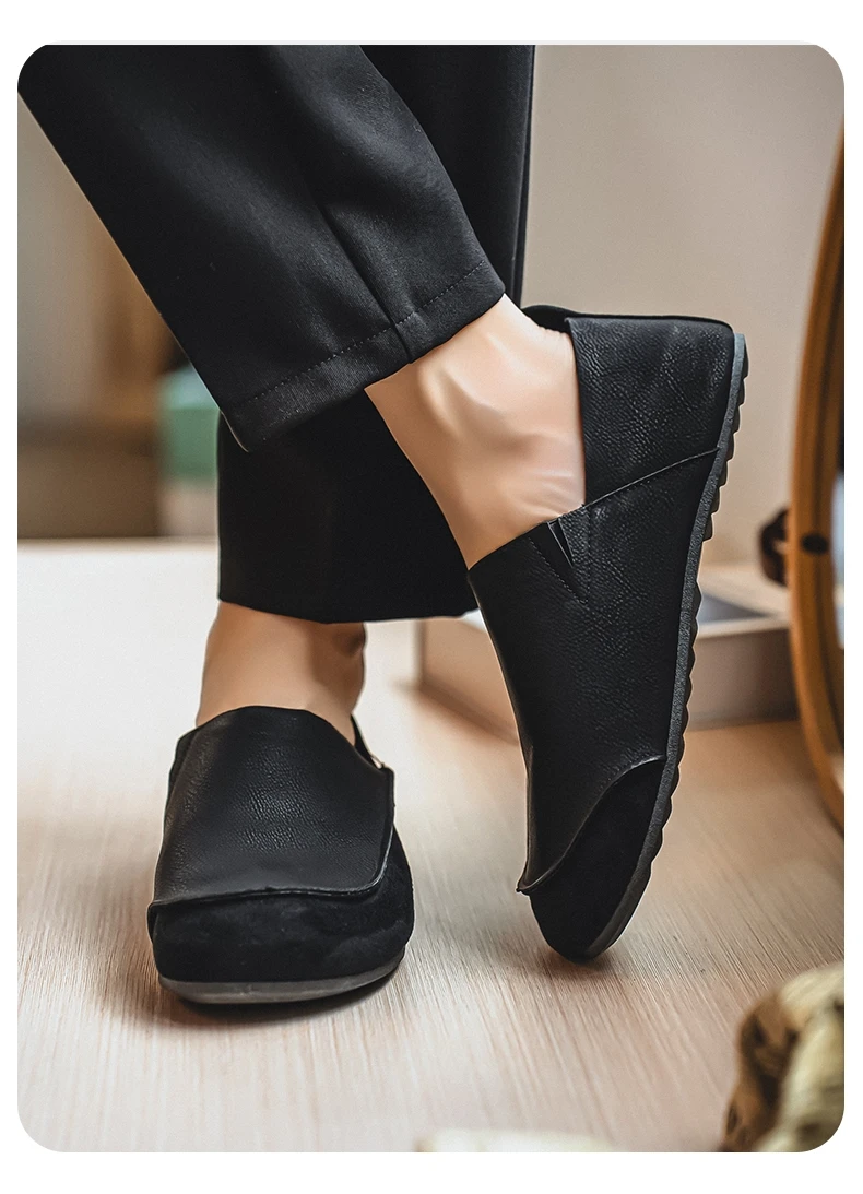 Men's Casual Loafers Fashion Walking Shoes Soft Leather Comfortable Half Slippers Breathable Driving Moccasins Outdoor Lazy Slip