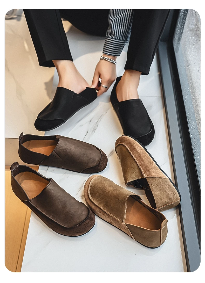 Men's Casual Loafers Fashion Walking Shoes Soft Leather Comfortable Half Slippers Breathable Driving Moccasins Outdoor Lazy Slip