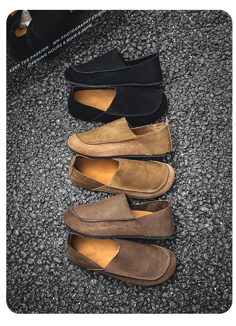 Men's Casual Loafers Fashion Walking Shoes Soft Leather Comfortable Half Slippers Breathable Driving Moccasins Outdoor Lazy Slip