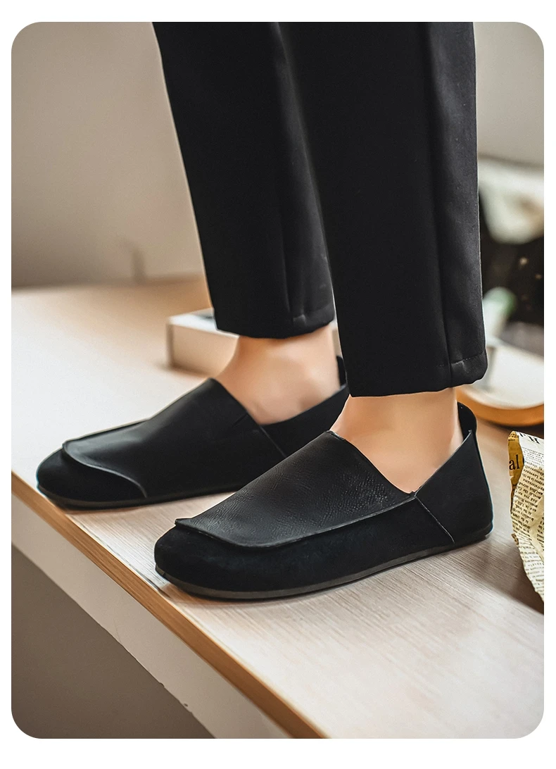 Men's Casual Loafers Fashion Walking Shoes Soft Leather Comfortable Half Slippers Breathable Driving Moccasins Outdoor Lazy Slip