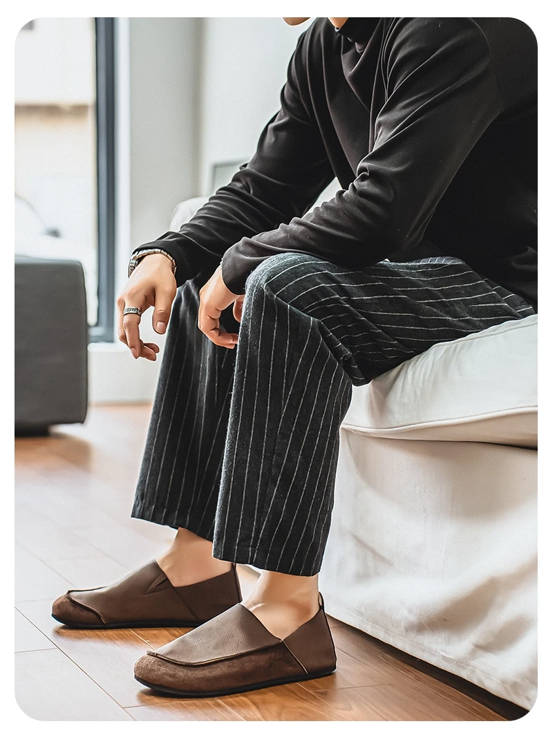 Men's Casual Loafers Fashion Walking Shoes Soft Leather Comfortable Half Slippers Breathable Driving Moccasins Outdoor Lazy Slip
