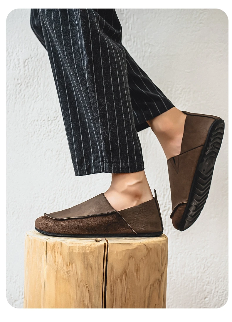 Men's Casual Loafers Fashion Walking Shoes Soft Leather Comfortable Half Slippers Breathable Driving Moccasins Outdoor Lazy Slip