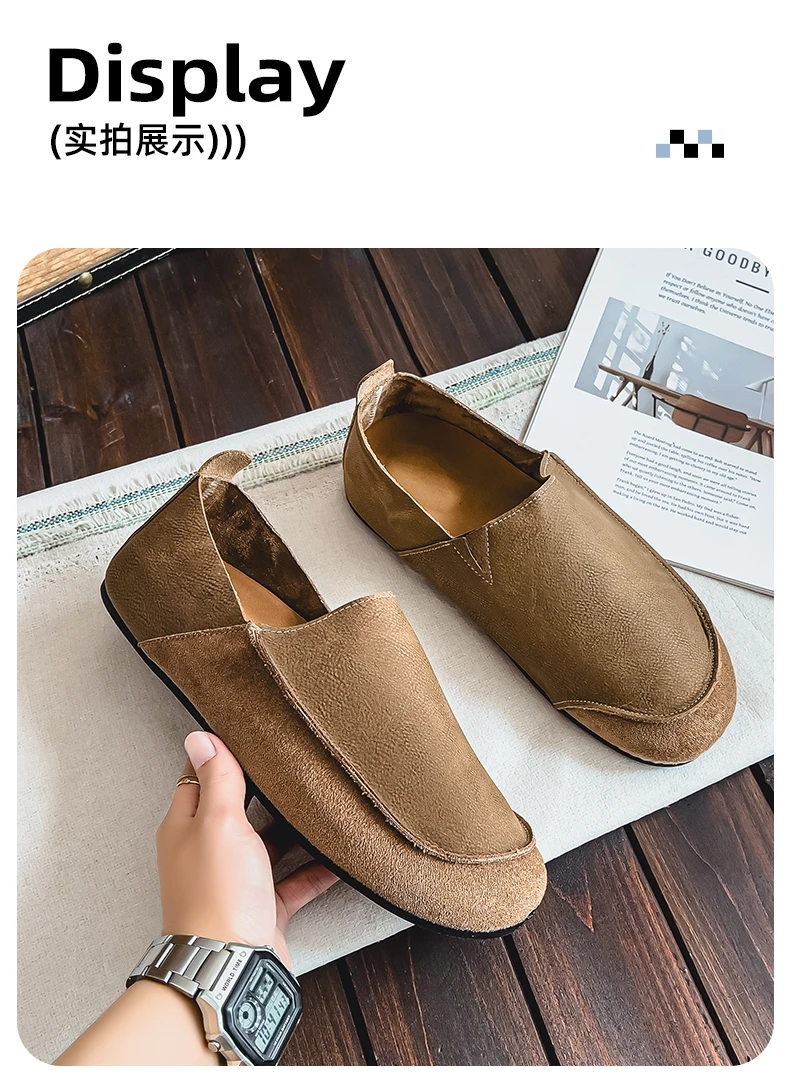 Men's Casual Loafers Fashion Walking Shoes Soft Leather Comfortable Half Slippers Breathable Driving Moccasins Outdoor Lazy Slip