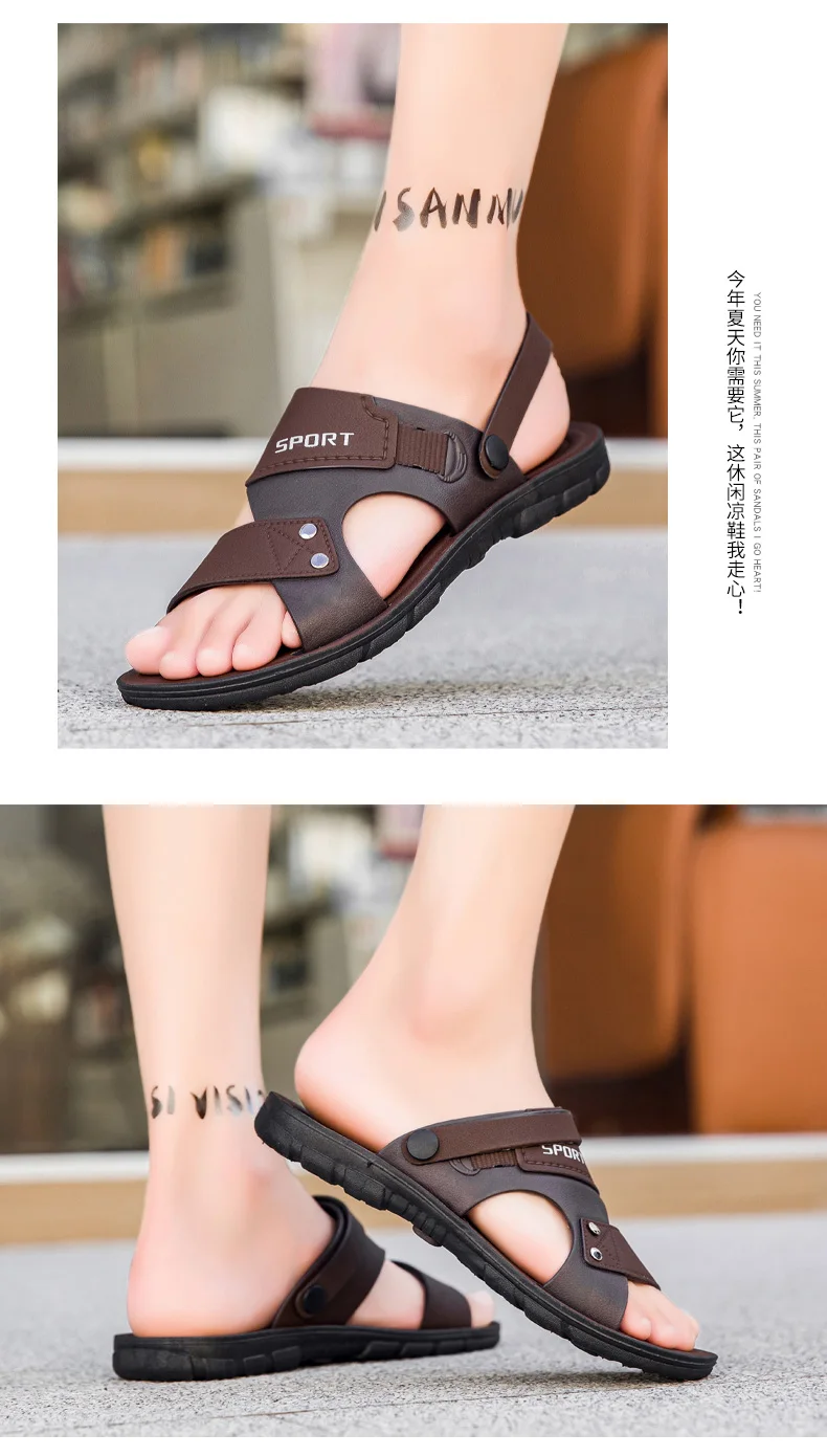 Trend Slippers Man Outdoor Leather Men's Sandals Large Size 48 Sandals Men Summer Flat Casual Leather Slippers Sandals For Men