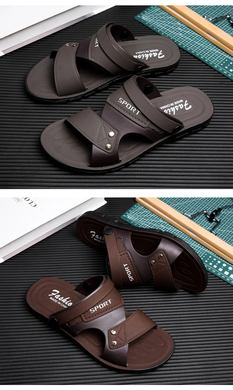 Trend Slippers Man Outdoor Leather Men's Sandals Large Size 48 Sandals Men Summer Flat Casual Leather Slippers Sandals For Men