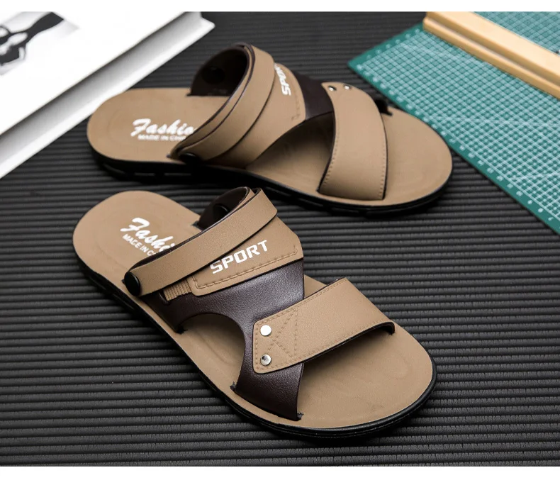 Trend Slippers Man Outdoor Leather Men's Sandals Large Size 48 Sandals Men Summer Flat Casual Leather Slippers Sandals For Men