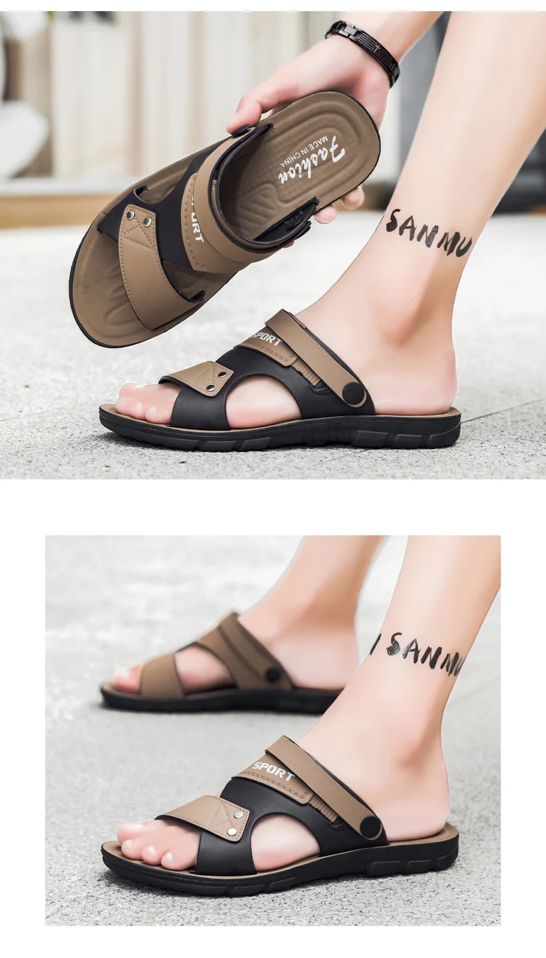 Trend Slippers Man Outdoor Leather Men's Sandals Large Size 48 Sandals Men Summer Flat Casual Leather Slippers Sandals For Men