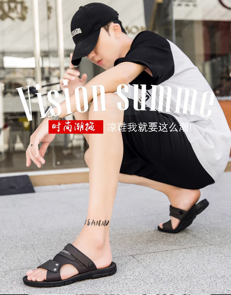 Trend Slippers Man Outdoor Leather Men's Sandals Large Size 48 Sandals Men Summer Flat Casual Leather Slippers Sandals For Men