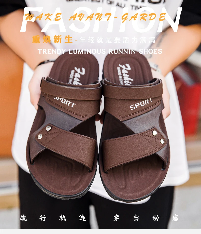 Trend Slippers Man Outdoor Leather Men's Sandals Large Size 48 Sandals Men Summer Flat Casual Leather Slippers Sandals For Men