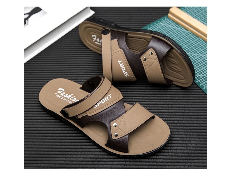 Trend Slippers Man Outdoor Leather Men's Sandals Large Size 48 Sandals Men Summer Flat Casual Leather Slippers Sandals For Men
