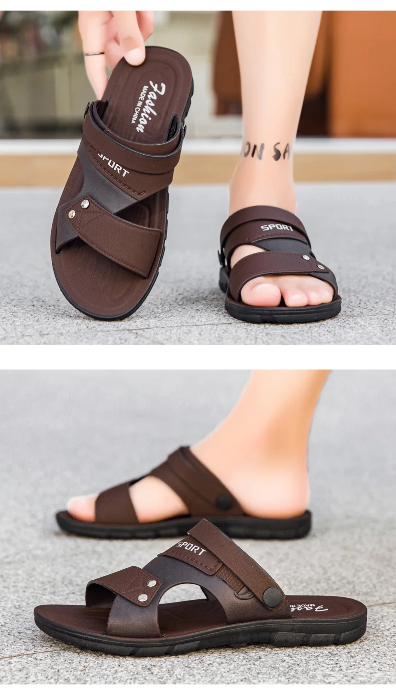 Trend Slippers Man Outdoor Leather Men's Sandals Large Size 48 Sandals Men Summer Flat Casual Leather Slippers Sandals For Men