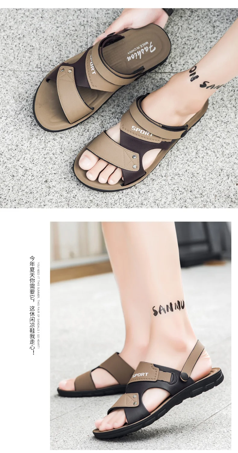 Trend Slippers Man Outdoor Leather Men's Sandals Large Size 48 Sandals Men Summer Flat Casual Leather Slippers Sandals For Men