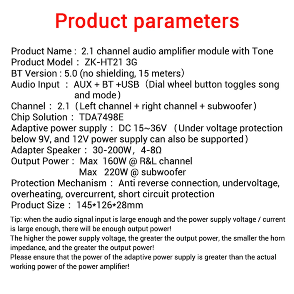 HT21-3G 2.1 Channel TDA7498E Bt Amplifier Module Subwoofer 160Wx2+220V Treble Bass Wuzhi Audio Supports APP