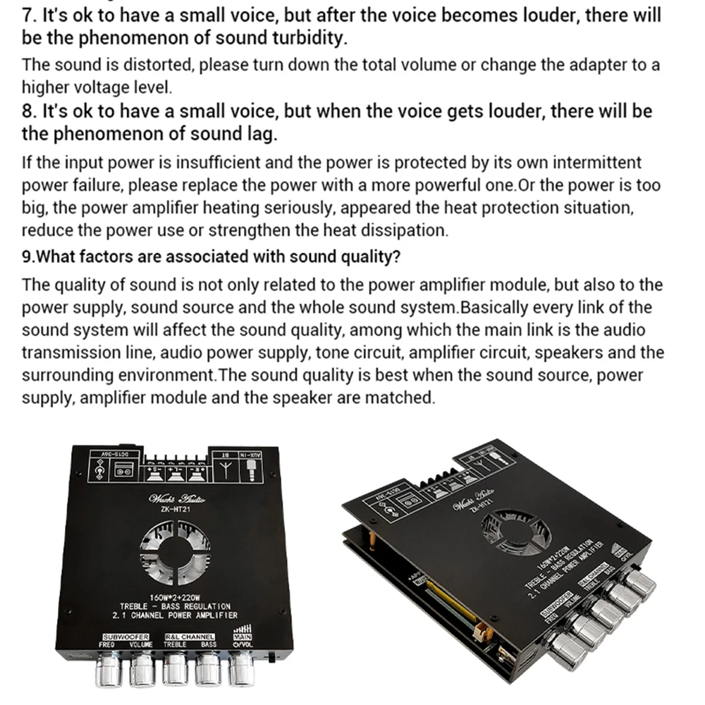 HT21-3G 2.1 Channel TDA7498E Bt Amplifier Module Subwoofer 160Wx2+220V Treble Bass Wuzhi Audio Supports APP