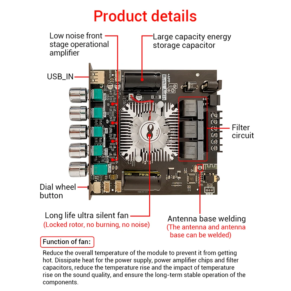 HT21-3G 2.1 Channel TDA7498E Bt Amplifier Module Subwoofer 160Wx2+220V Treble Bass Wuzhi Audio Supports APP