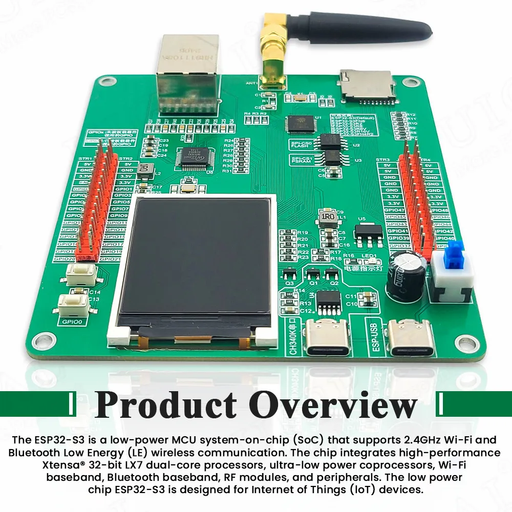ESP32-S3 Development Board with 1.77 Inch LCD Display BT 2.5dbi WiFi Module AI Internet of Things W5500 ETH N16R8 CH340K Type-C