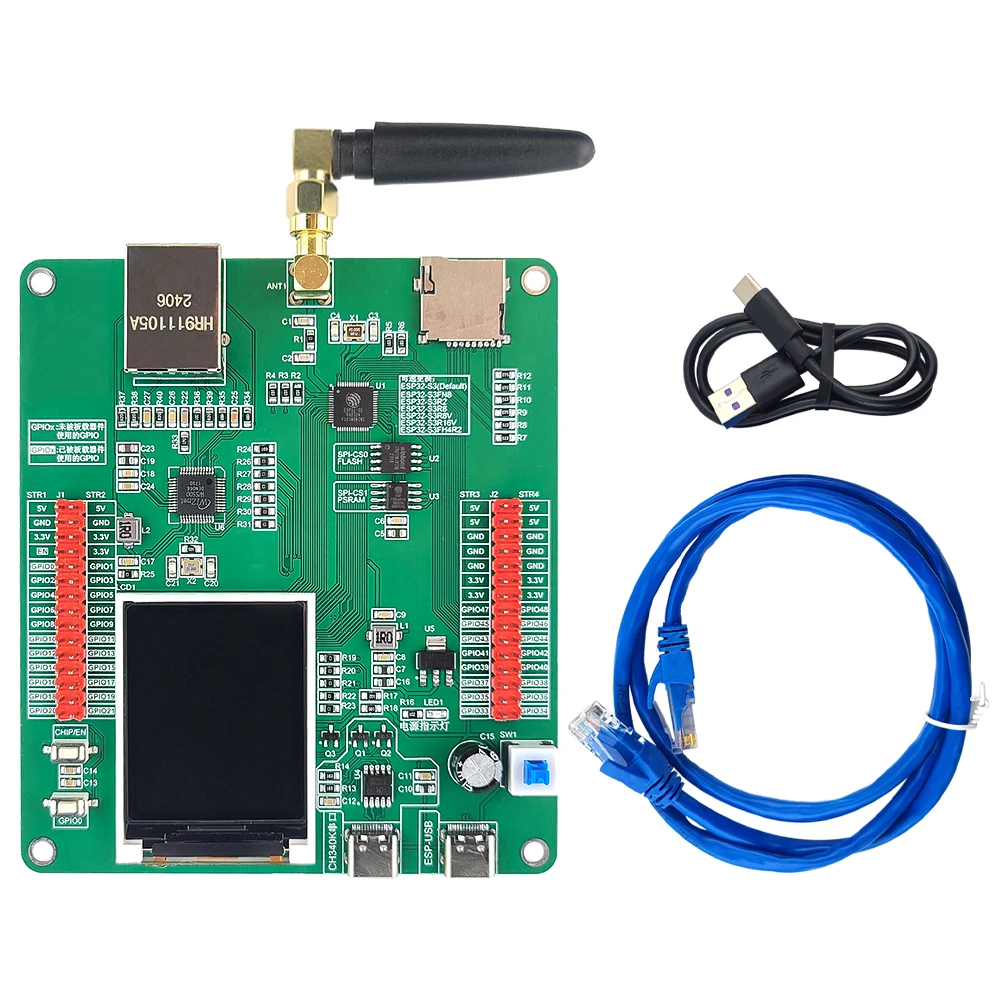 ESP32-S3 Development Board with 1.77 Inch LCD Display BT 2.5dbi WiFi Module AI Internet of Things W5500 ETH N16R8 CH340K Type-C