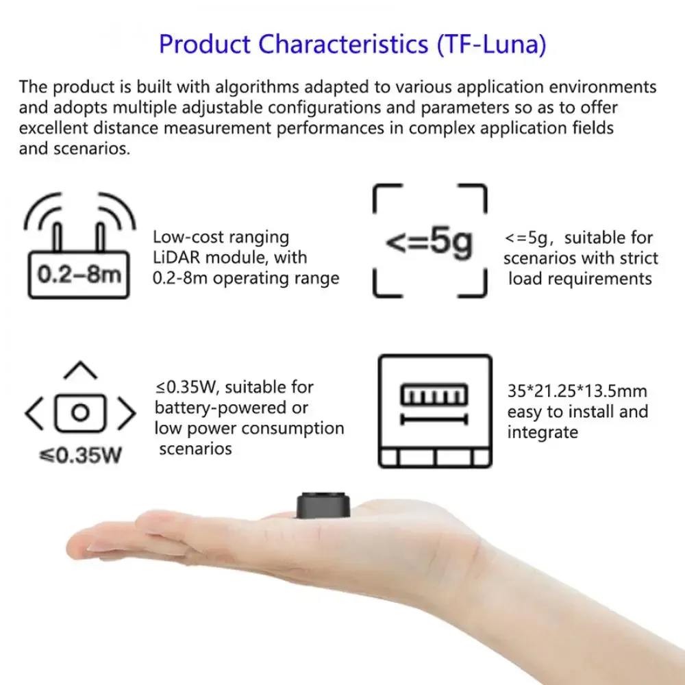 TF-Luna LiDAR Distance Sensor Module Single-Point Micro Ranging 5V UART/I2C for Arduino Pixhawk Drone Robot Obstacle Avoidance