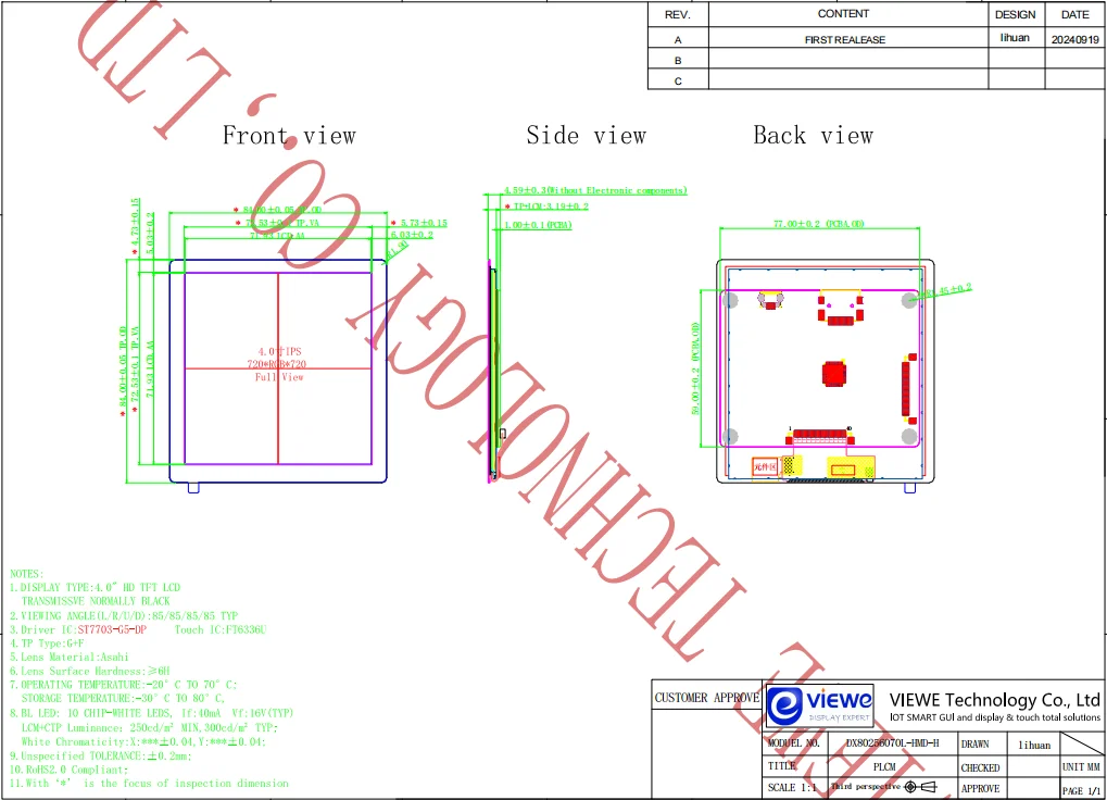 Raspberry Pi Display 4 Inch 720X720 MIPI DSI TFT LCD Touch Screen with HD-MI Driver Board