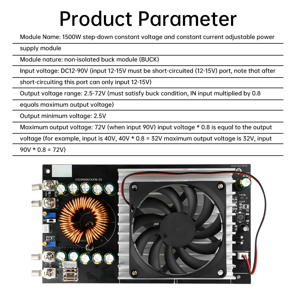 DC 15V-90V to DC 2.5V-72V 50A Adjustable Buck Converter Constant Voltage Constant Current Step Down Power Supply Module 1500W