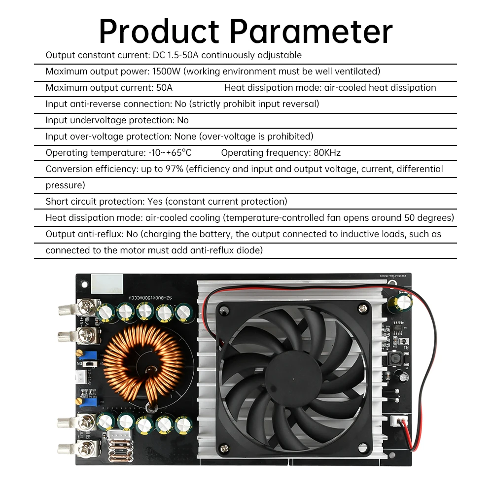 DC 15V-90V to DC 2.5V-72V 50A Adjustable Buck Converter Constant Voltage Constant Current Step Down Power Supply Module 1500W