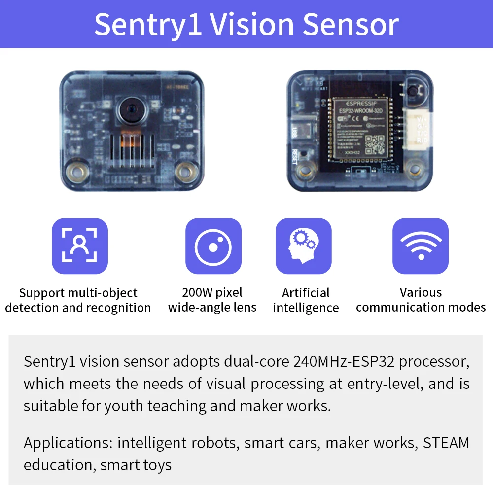 Keyestudio Sentry1&2 Vision Sensor for Arduino /Micro;Bit/Raspberry Pi Wide Aperture Camera Support Smart Connector Type-c